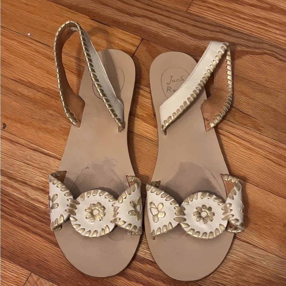 Jack Rogers Women's Liliana Cream and Gold Sandals, size 8
